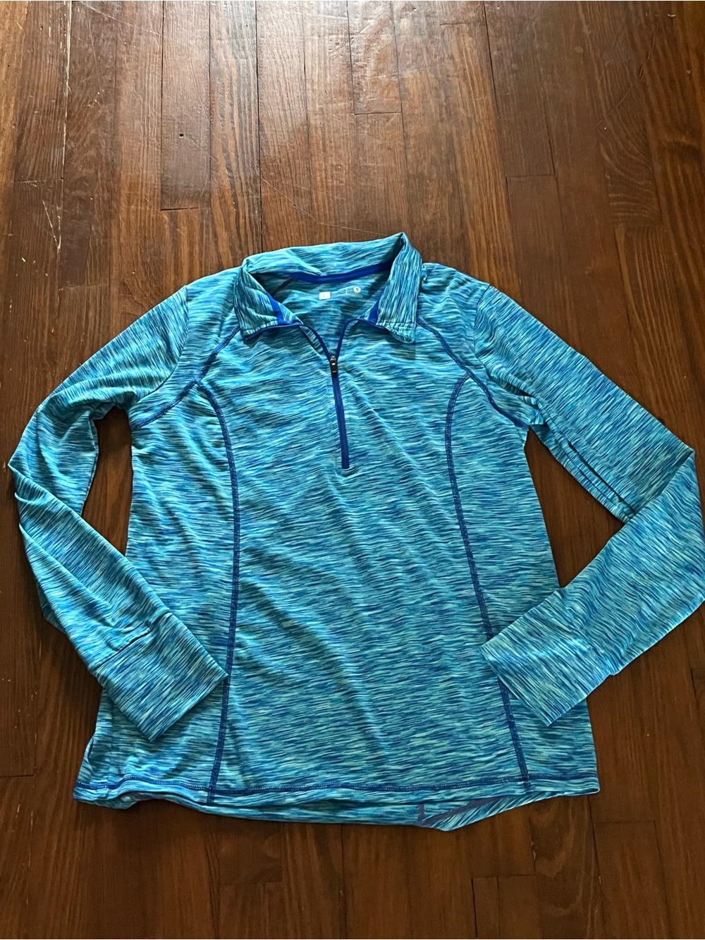 Xersion Teal-Blue Space Dye Long-Sleeve Athletic Top with Quarter Zip Large